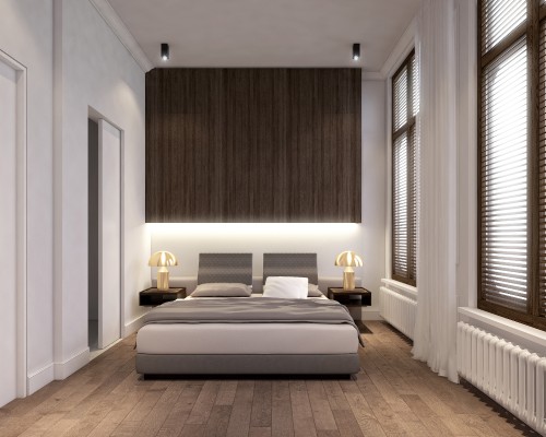 Visualisatie van een mogelijke slaapkamer in Leiekouter Gent